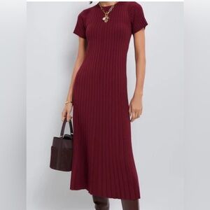 Hyacinth House Short Sleeves Ribbed Stretch Knit Midi Swing Dress Size Medium